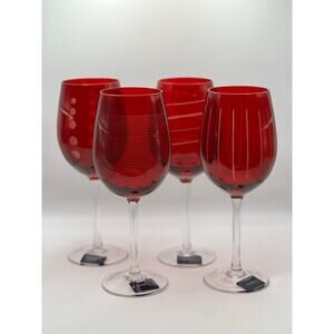 Mikasa Cheers Holiday Ruby Red Stemmed Wine Glasses Set of 4 15.75 oz